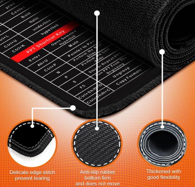 Anti-Slip Keyboard Pad with Office Software Shortcuts Pattern, Clear Extended Large Cheat Sheet Mouse Pad, Large Rubber Base Mice Smooth Cloth Desk Mat, Excel Shortcut Keys Mouse Pad (80x30cm)