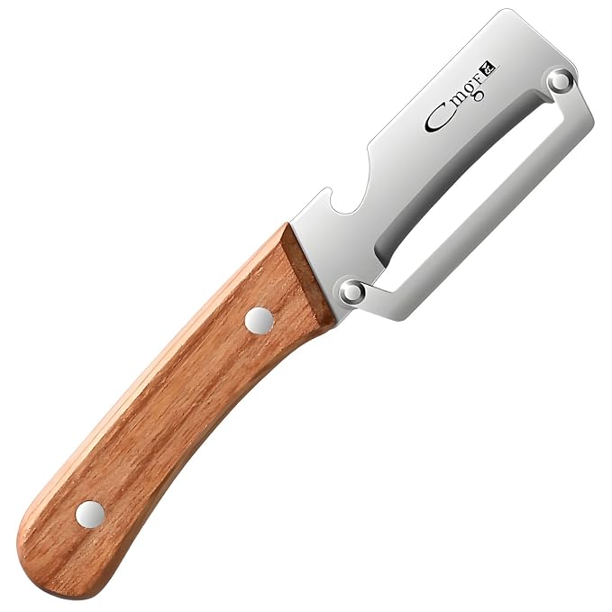 Desi PeelPro™ – 2-in-1 Stainless Steel Vegetable Peeler with Wooden Grip & Bottle Opener