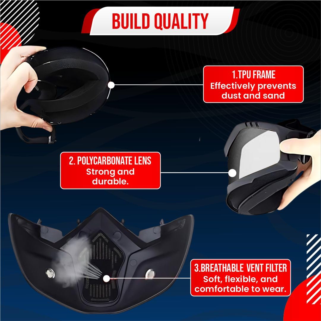 Motorcycle Face Mask with Detachable HD Goggles (Rain & Wind Protection )