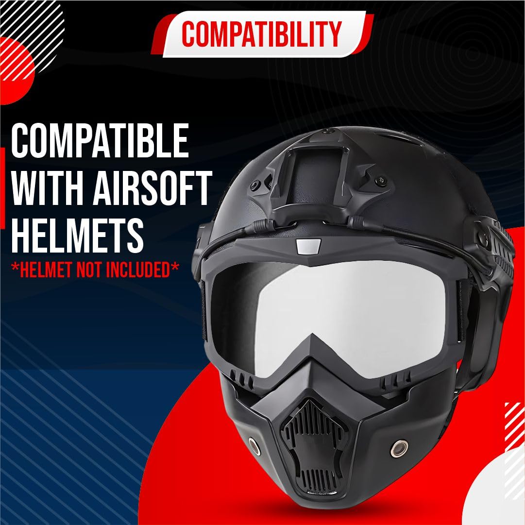 Motorcycle Face Mask with Detachable HD Goggles (Rain & Wind Protection )