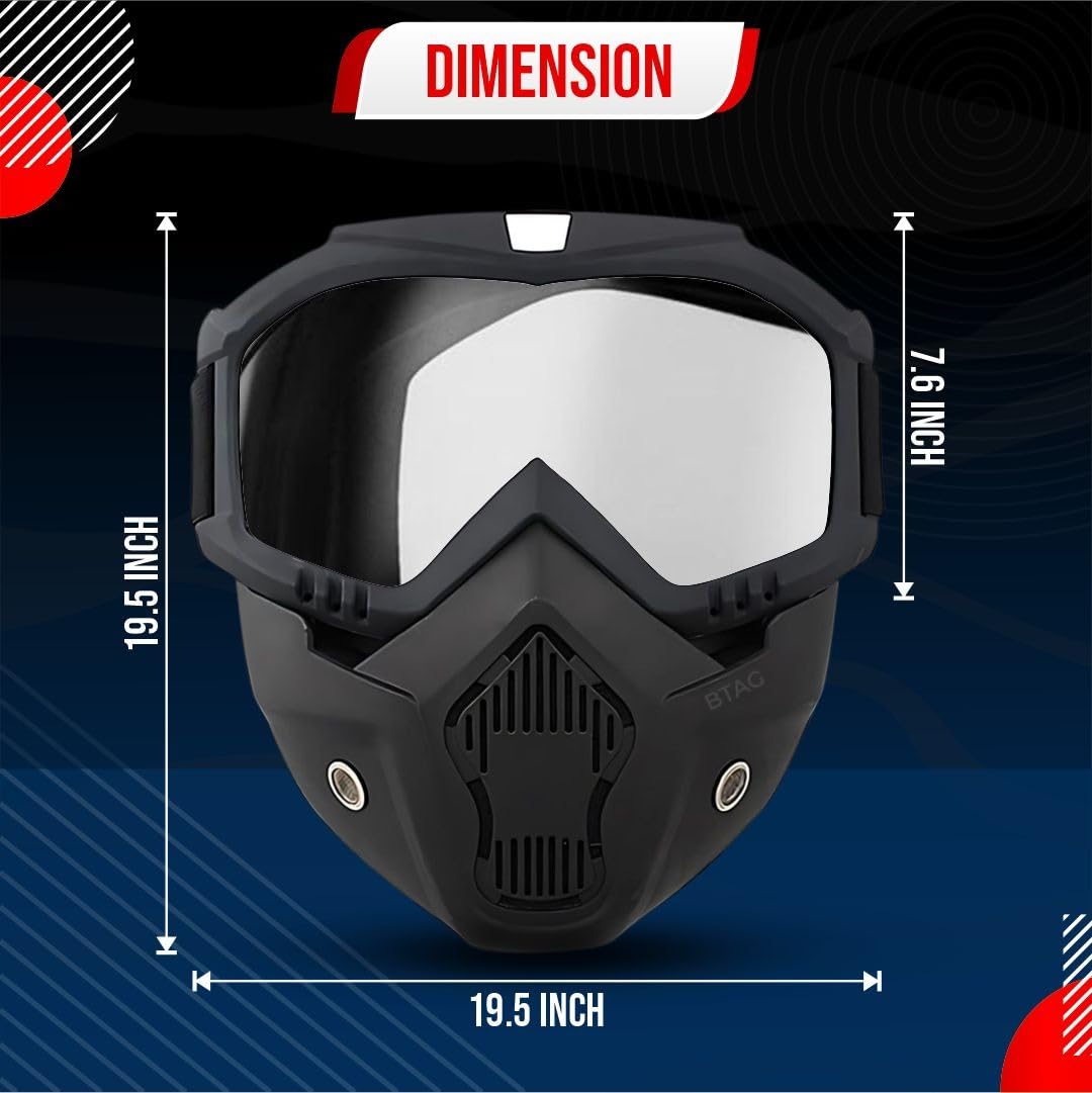 Motorcycle Face Mask with Detachable HD Goggles (Rain & Wind Protection )