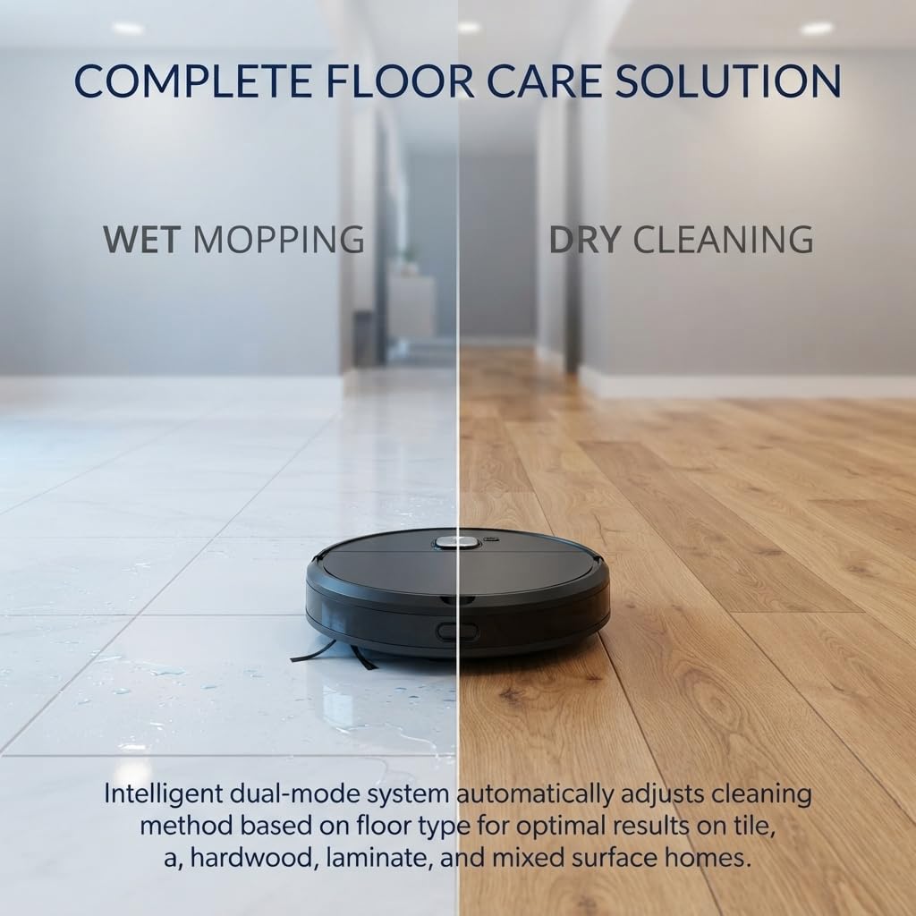 ( 𝐃𝐫𝐮𝐦𝐬𝐭𝐨𝐧𝐞 𝟏+𝟏 𝐘𝐞𝐚𝐫𝐬 𝐖𝐚𝐫𝐫𝐚𝐧𝐭𝐲 ) Robot Vacuum Cleaner with Smart Navigation Automatic Floor Cleaning Wet Dry Self Charging Low Noise Slim Design Pet Hair Cleaner for Home