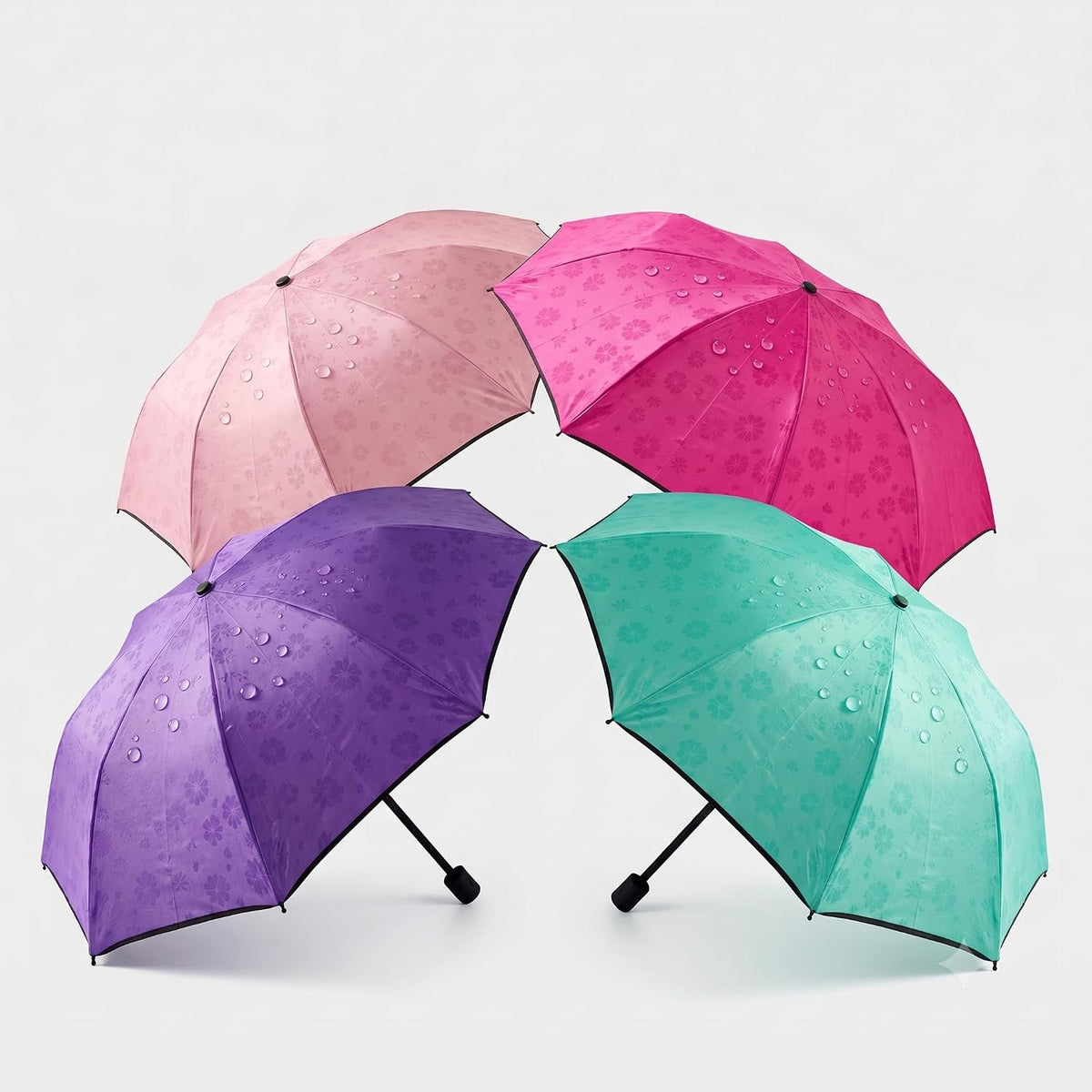 Magic Flower Pattern Travel Umbrella | Reveals Floral Design When Wet, Compact Folding Sun & Rain, UV Protection Black Coating, Windproof Frame