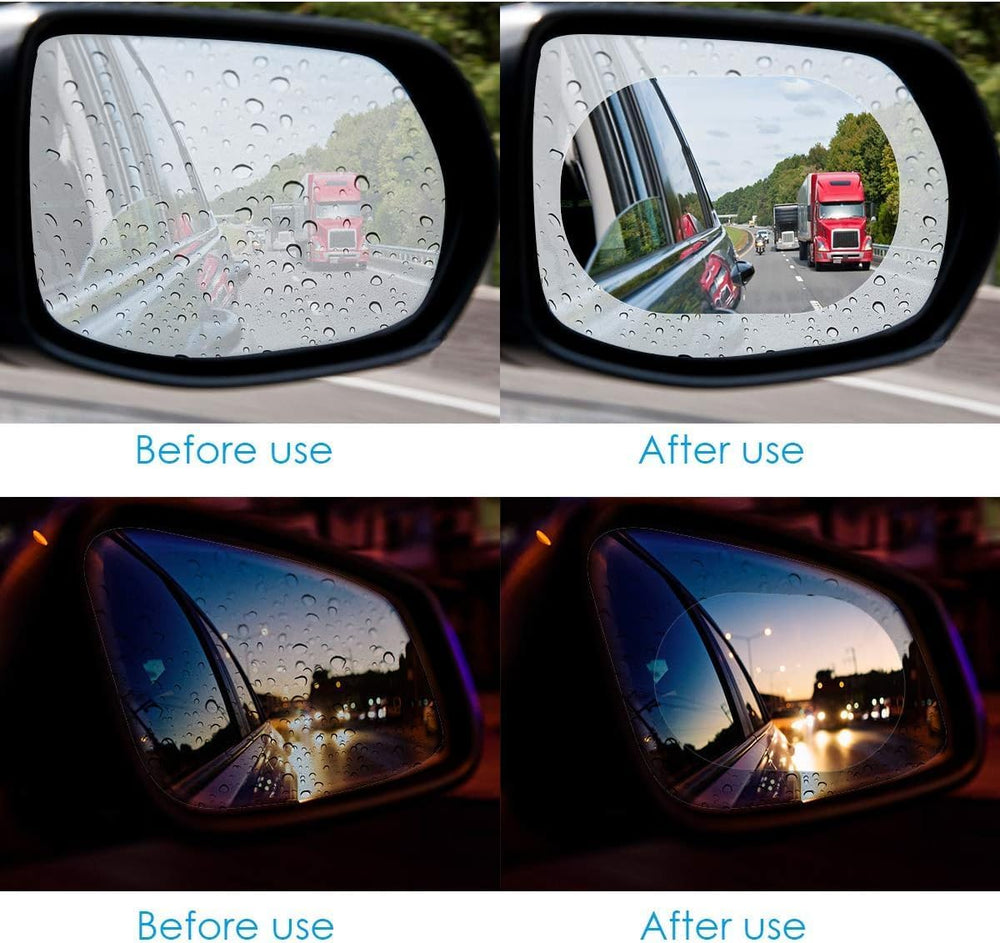 SARTE Car Anti Fog Film Car Rearview Mirror Films Anti-Rain Fog Waterproof Anti-Glare, Anti-Scratch PET Material Film Accessories (2 PCs Oval + 2 PCs Square) Combo Pack