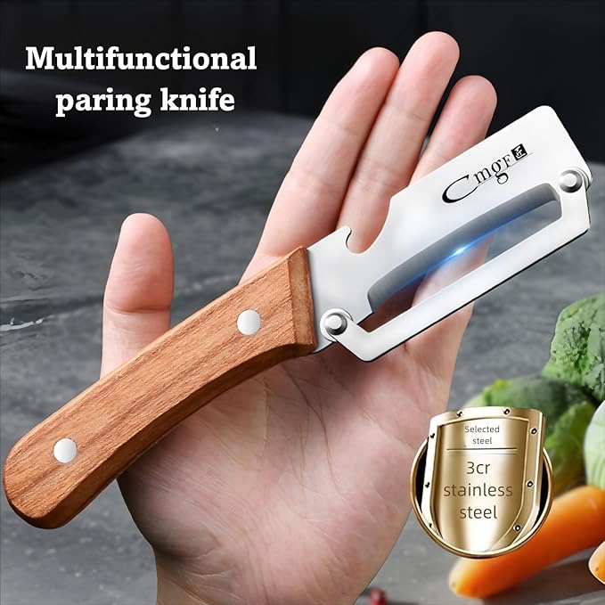 Desi PeelPro™ – 2-in-1 Stainless Steel Vegetable Peeler with Wooden Grip & Bottle Opener