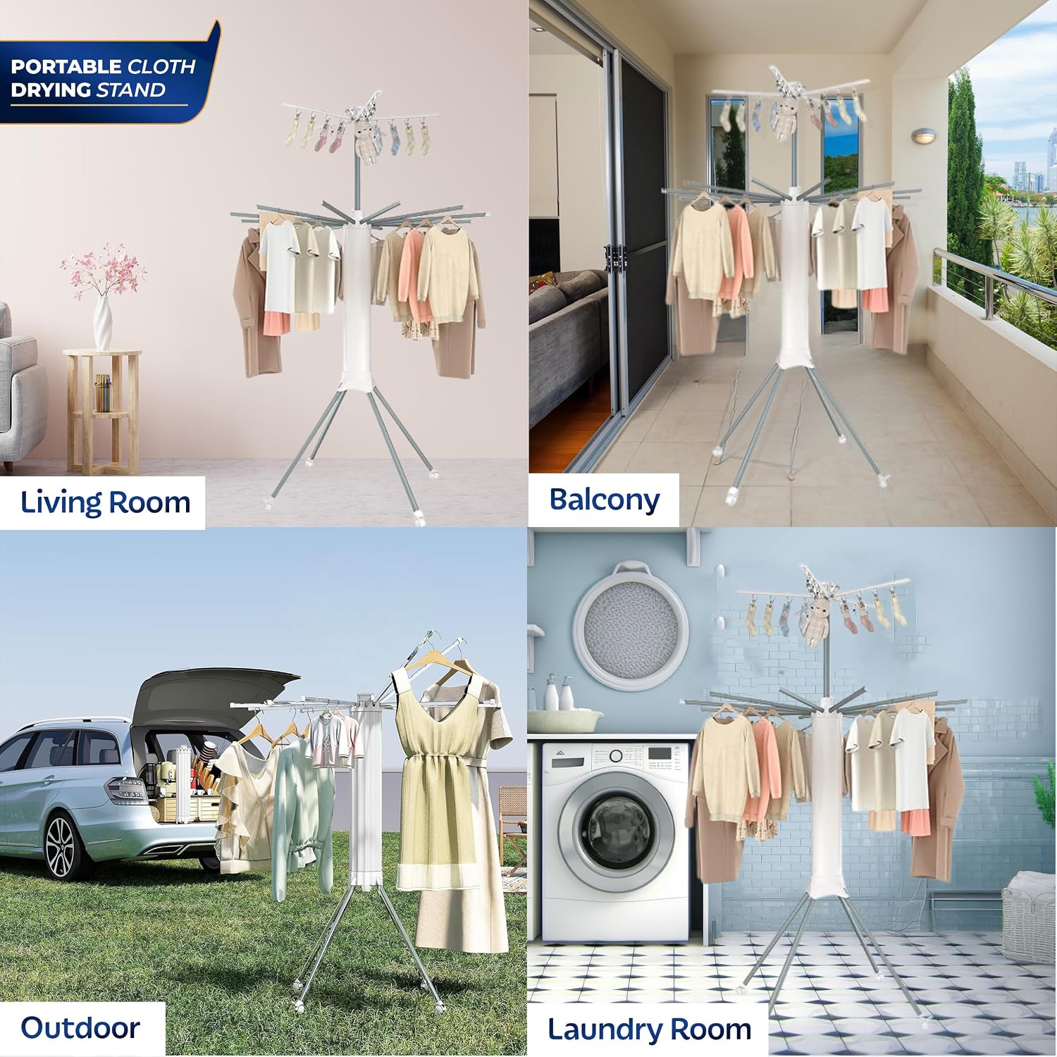 Octopus Foldable Rotating Cloth Drying Rack | 360° Multi-Layer Laundry Stand