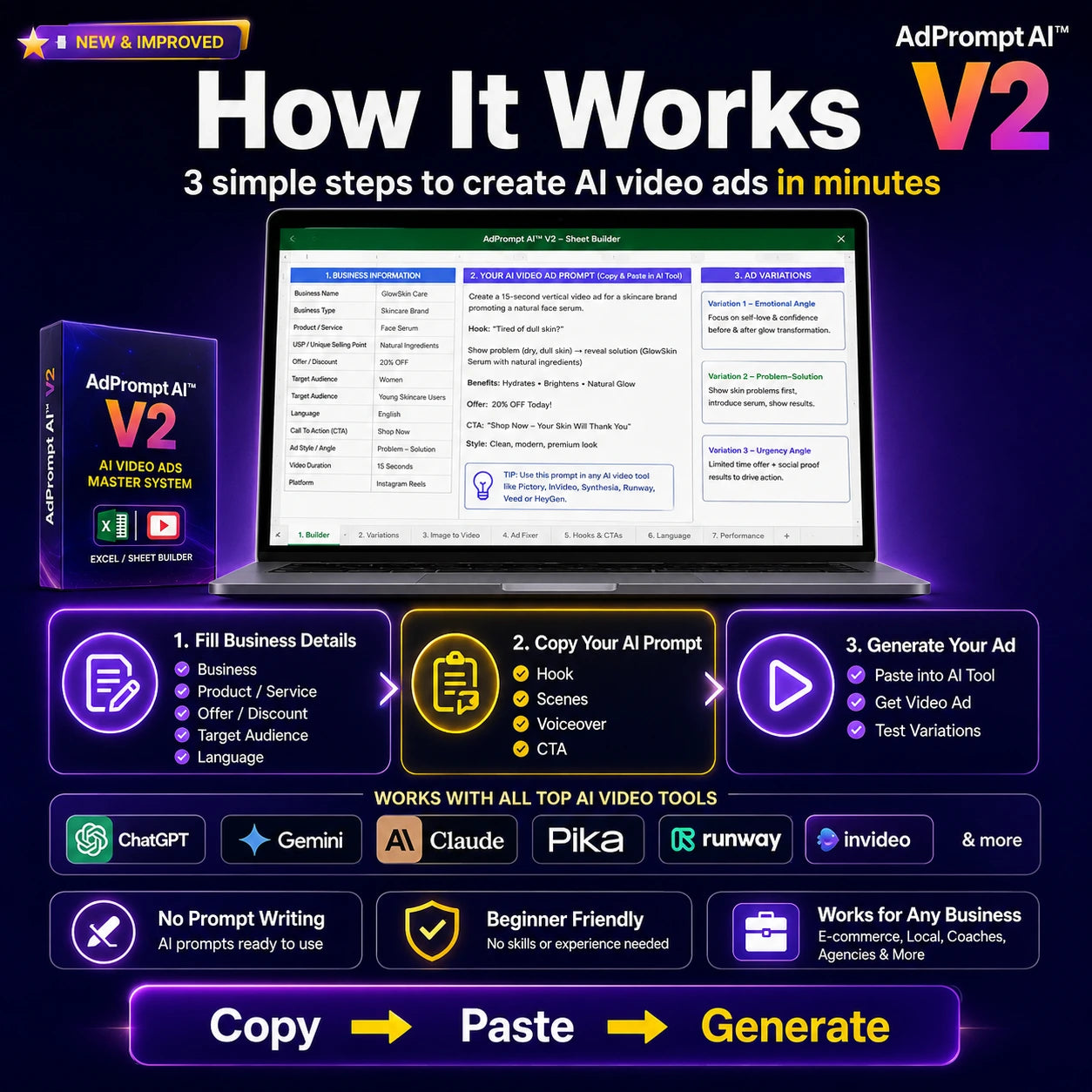 🥇 AI Viral Video Prompt Vault™- Create Professional Video Ads for ANY Business Using AI
