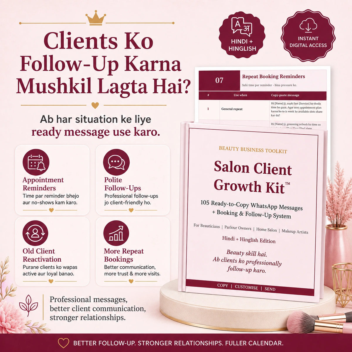 Salon Client Growth Kit™ | 105 Ready-to-Copy WhatsApp Messages + Follow-Up System