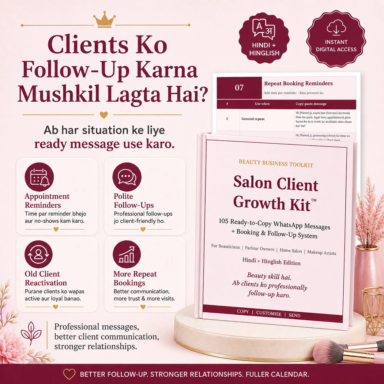 Salon Client Growth Kit™ | 105 Ready-to-Copy WhatsApp Messages + Follow-Up System