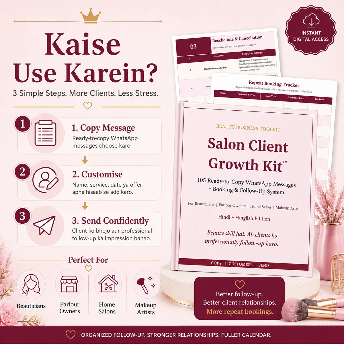 Salon Client Growth Kit™ | 105 Ready-to-Copy WhatsApp Messages + Follow-Up System