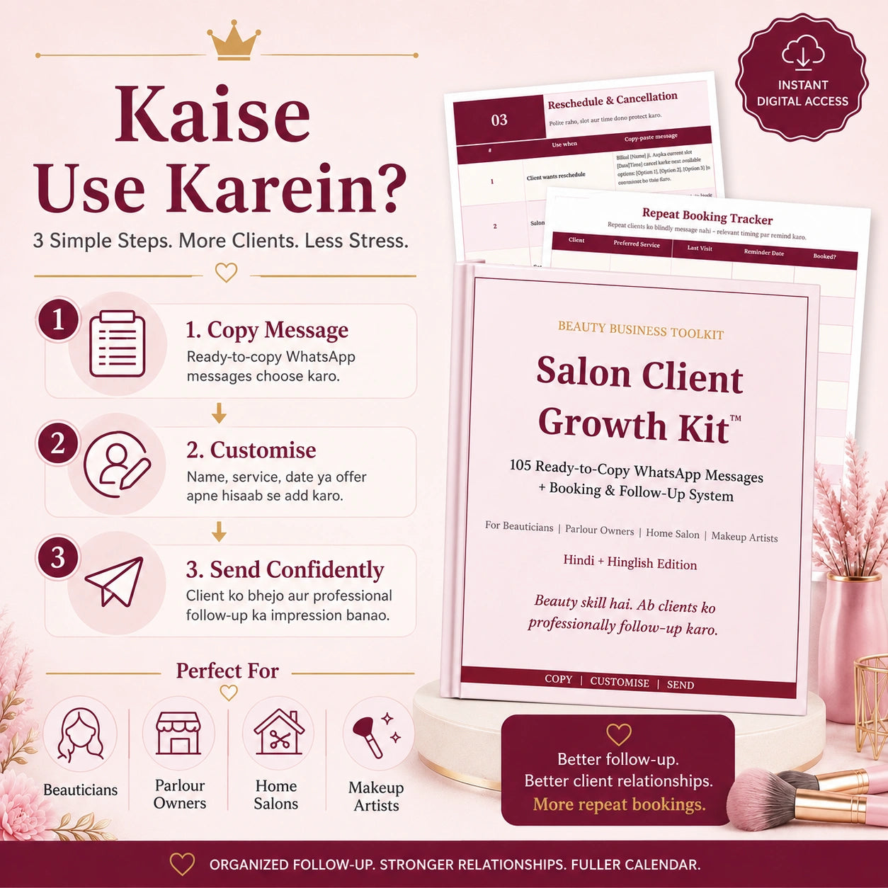 Salon Client Growth Kit™ | 105 Ready-to-Copy WhatsApp Messages + Follow-Up System