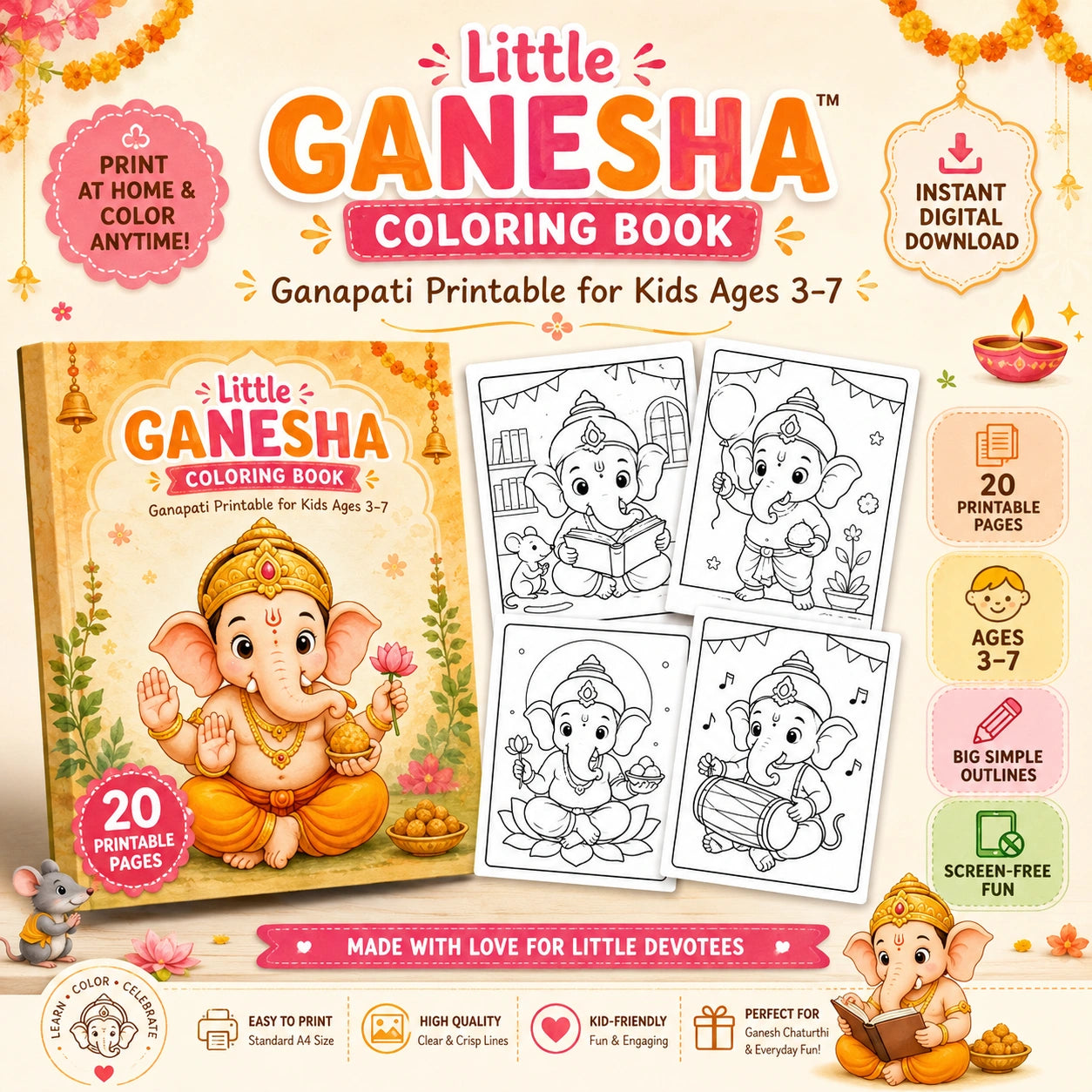 Little Ganesha Coloring Book™ | Ganapati Printable for Kids Ages 3–7