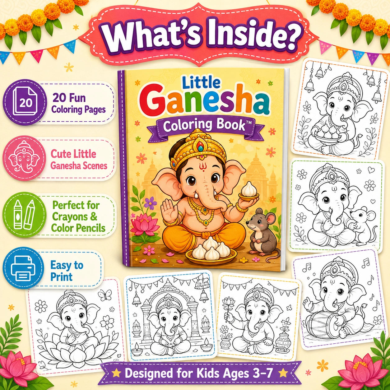 Little Ganesha Coloring Book™ | Ganapati Printable for Kids Ages 3–7