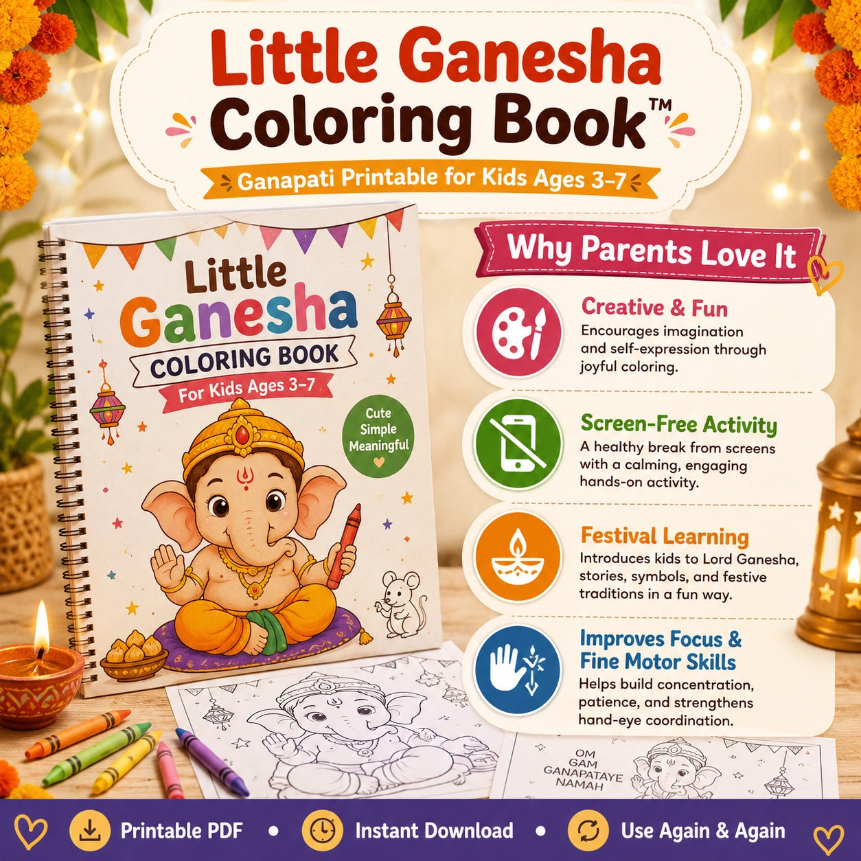 Little Ganesha Coloring Book™ | Ganapati Printable for Kids Ages 3–7