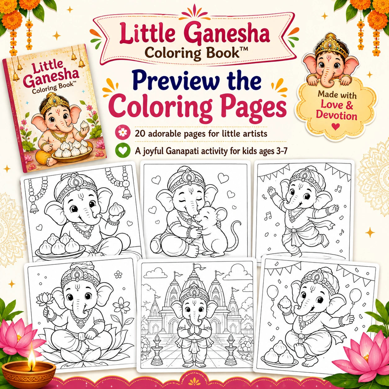 Little Ganesha Coloring Book™ | Ganapati Printable for Kids Ages 3–7