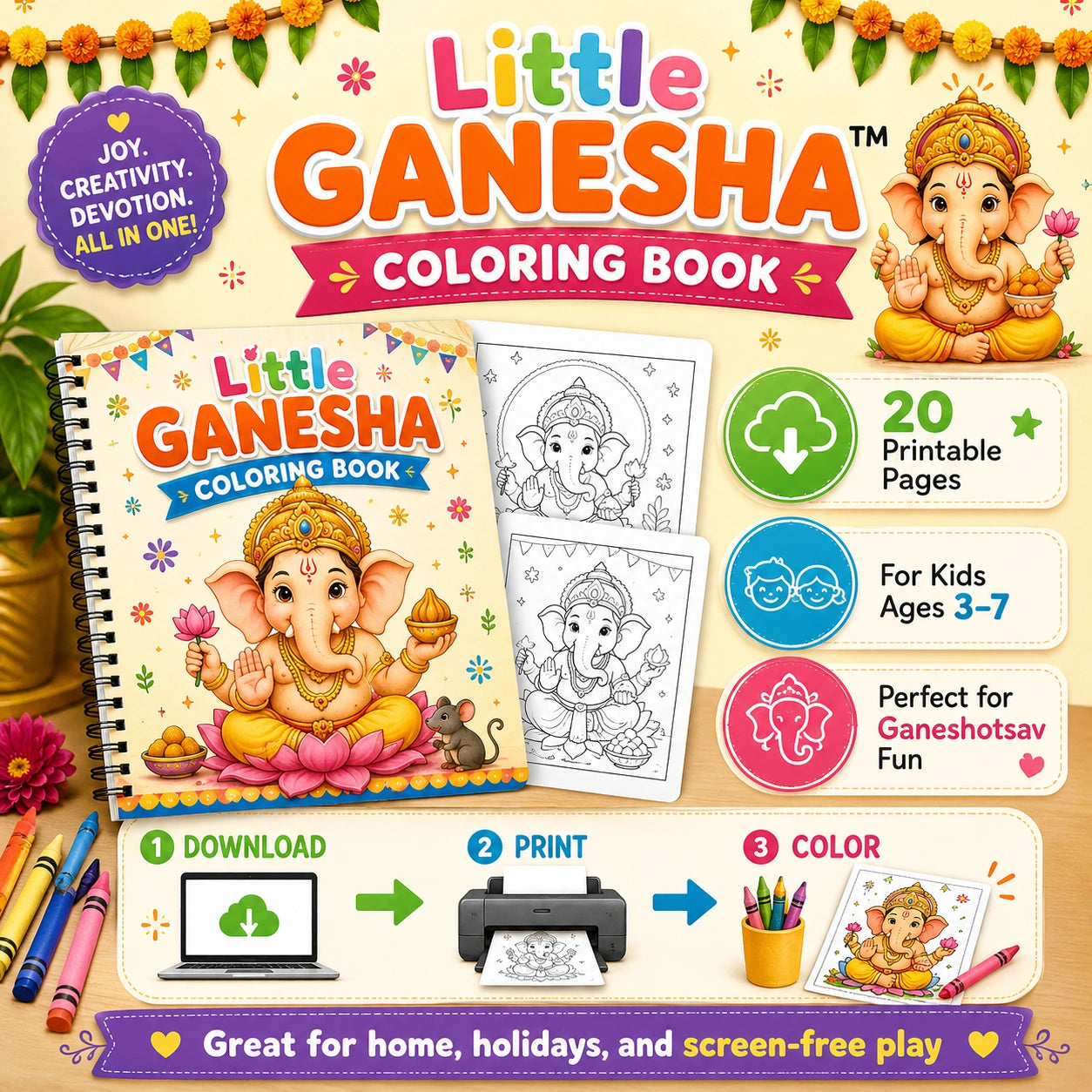 Little Ganesha Coloring Book™ | Ganapati Printable for Kids Ages 3–7
