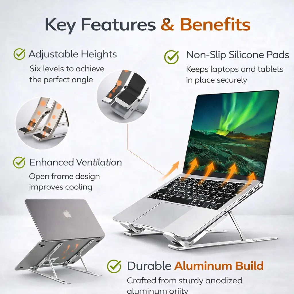 Foldable Adjustable Height Laptop Stand for All Laptops and Tablets