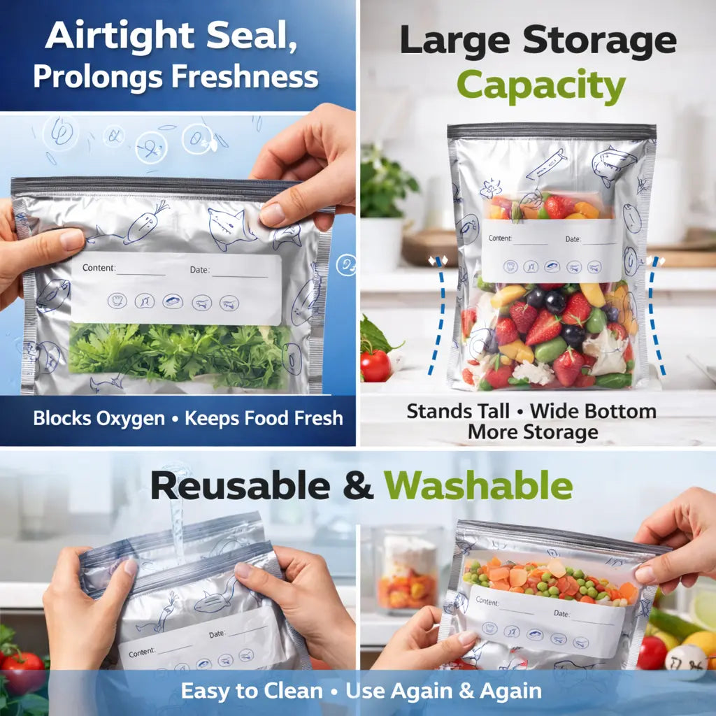 FreshLock™ Reusable Aluminum Food Storage Bags – 20 Bags Combo (10 + 10 FREE)