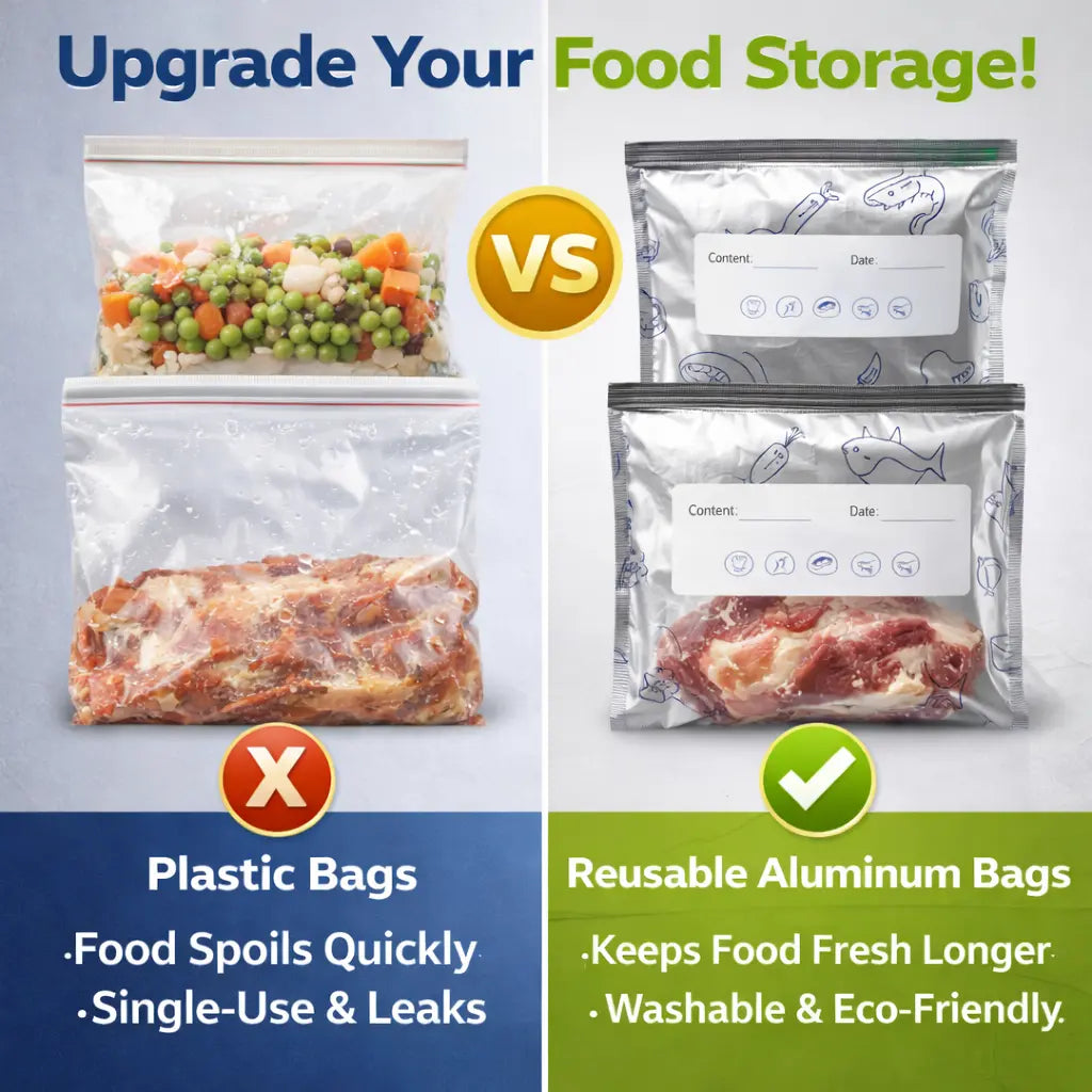 FreshLock™ Reusable Aluminum Food Storage Bags – 20 Bags Combo (10 + 10 FREE)