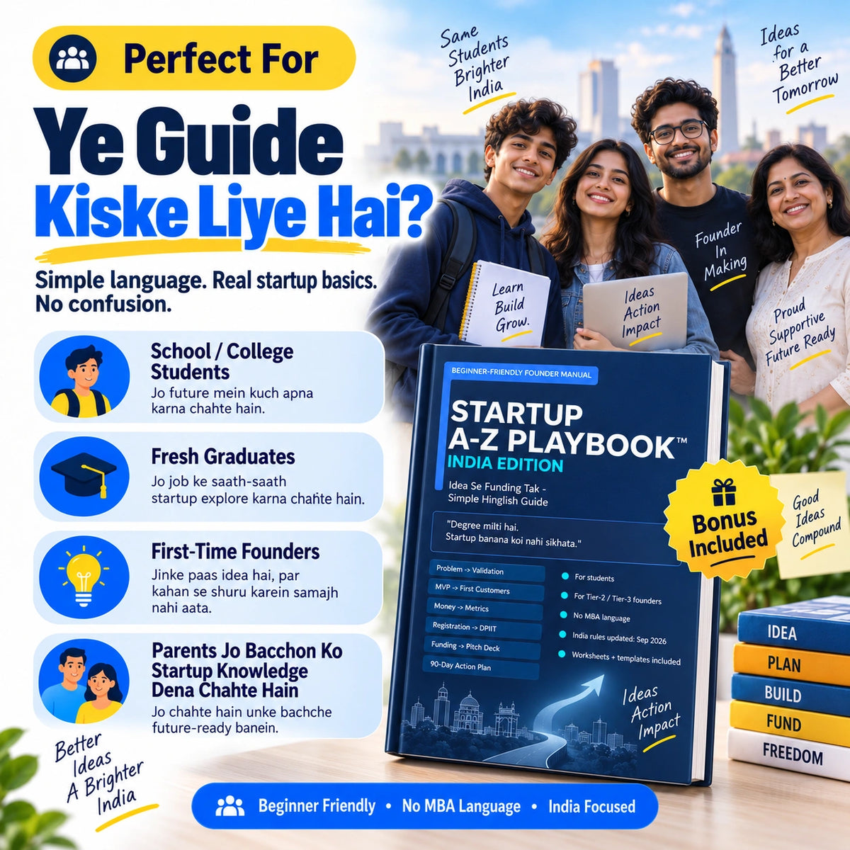 Startup A-Z Playbook™ – Idea Se Funding Tak | Students & First-Time Founders Guide