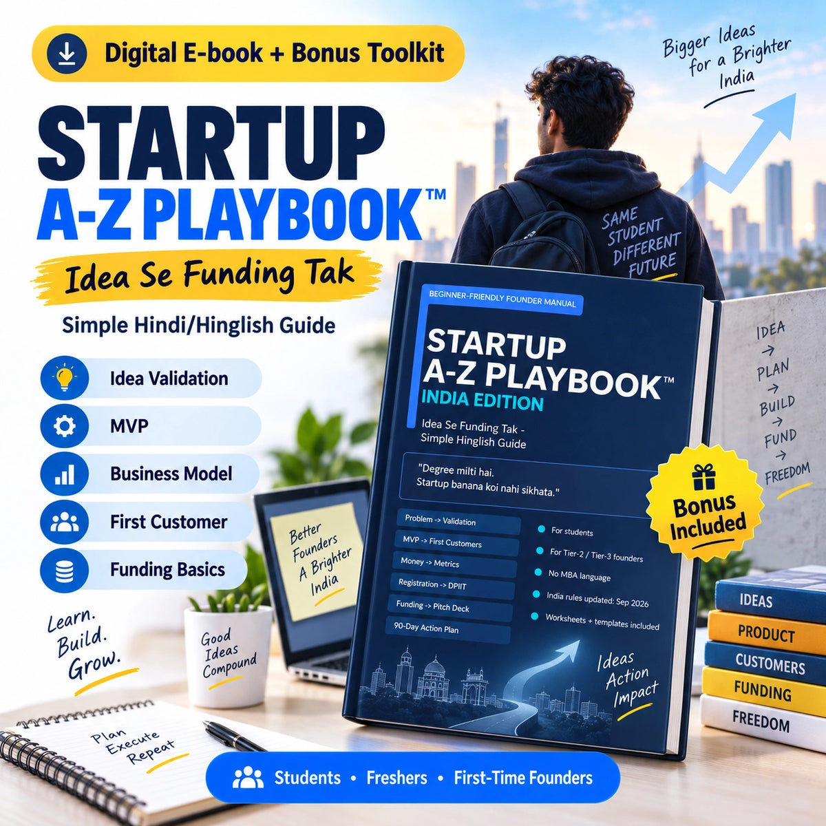 Startup A-Z Playbook™ – Idea Se Funding Tak | Students & First-Time Founders Guide