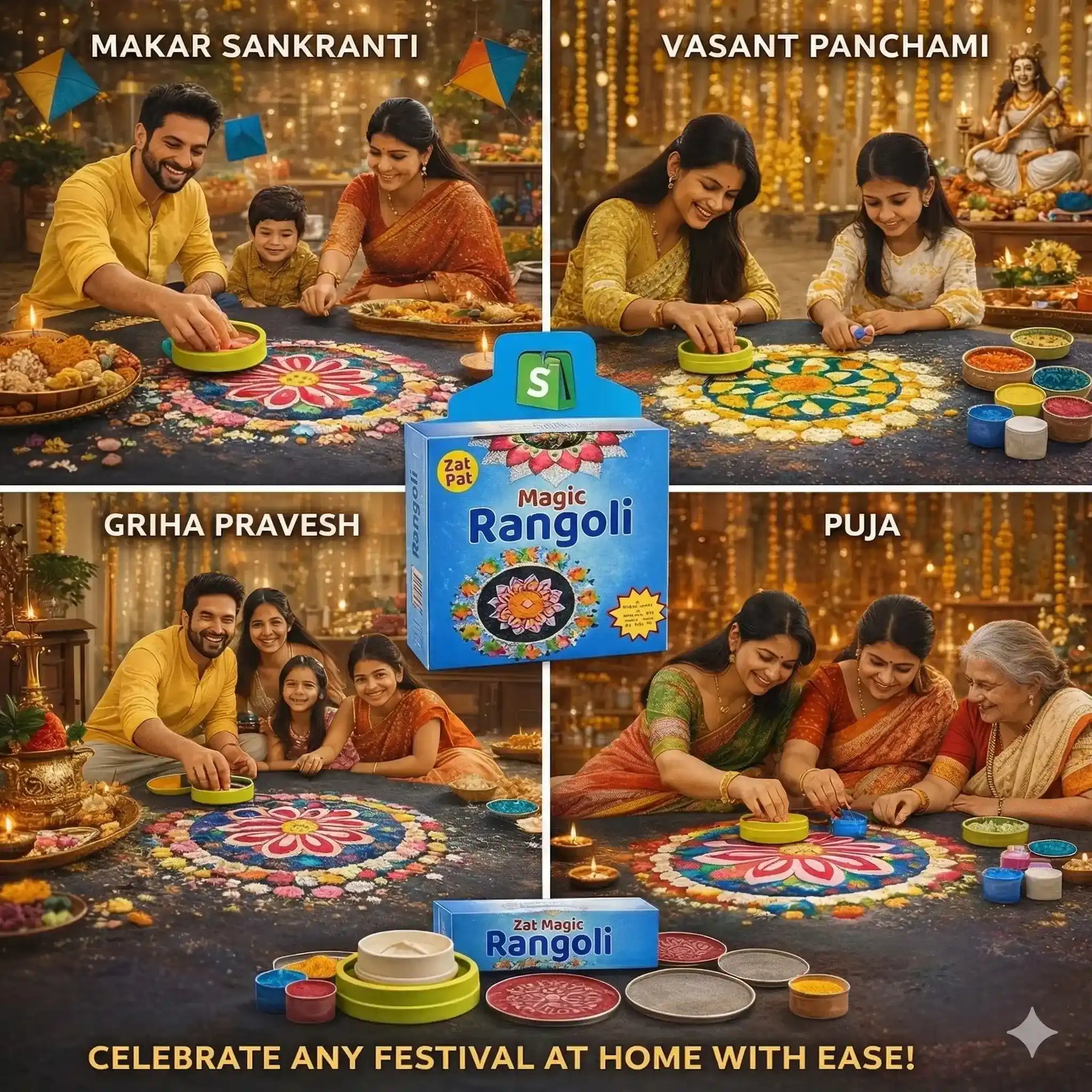 Zat Pat RangoliMagic™ – Easy Rangoli Making Kit with 4-Inch Magic Tool