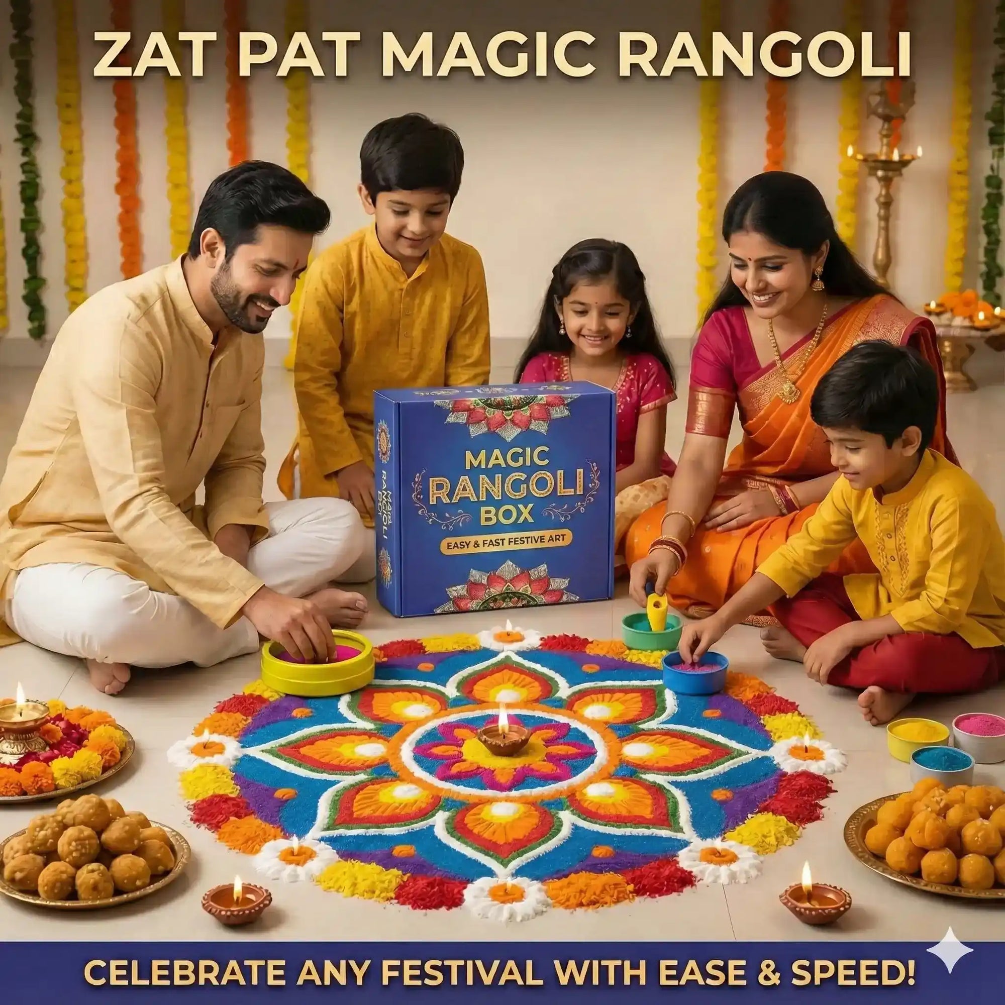 Zat Pat RangoliMagic™ – Easy Rangoli Making Kit with 4-Inch Magic Tool