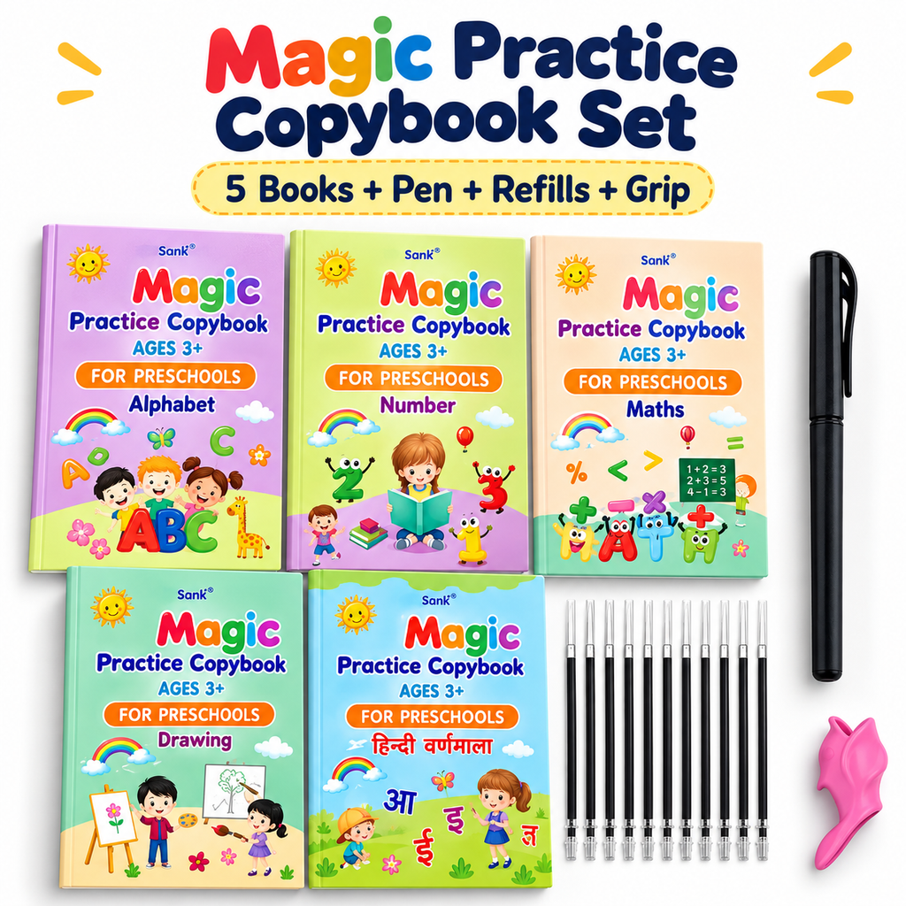 Auto Erase Magic Copy Books for Kids – Reusable Handwriting Practice Set with Magic Pen & Refills