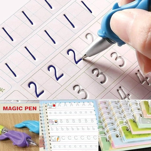 Auto Erase Magic Copy Books for Kids – Reusable Handwriting Practice Set with Magic Pen & Refills