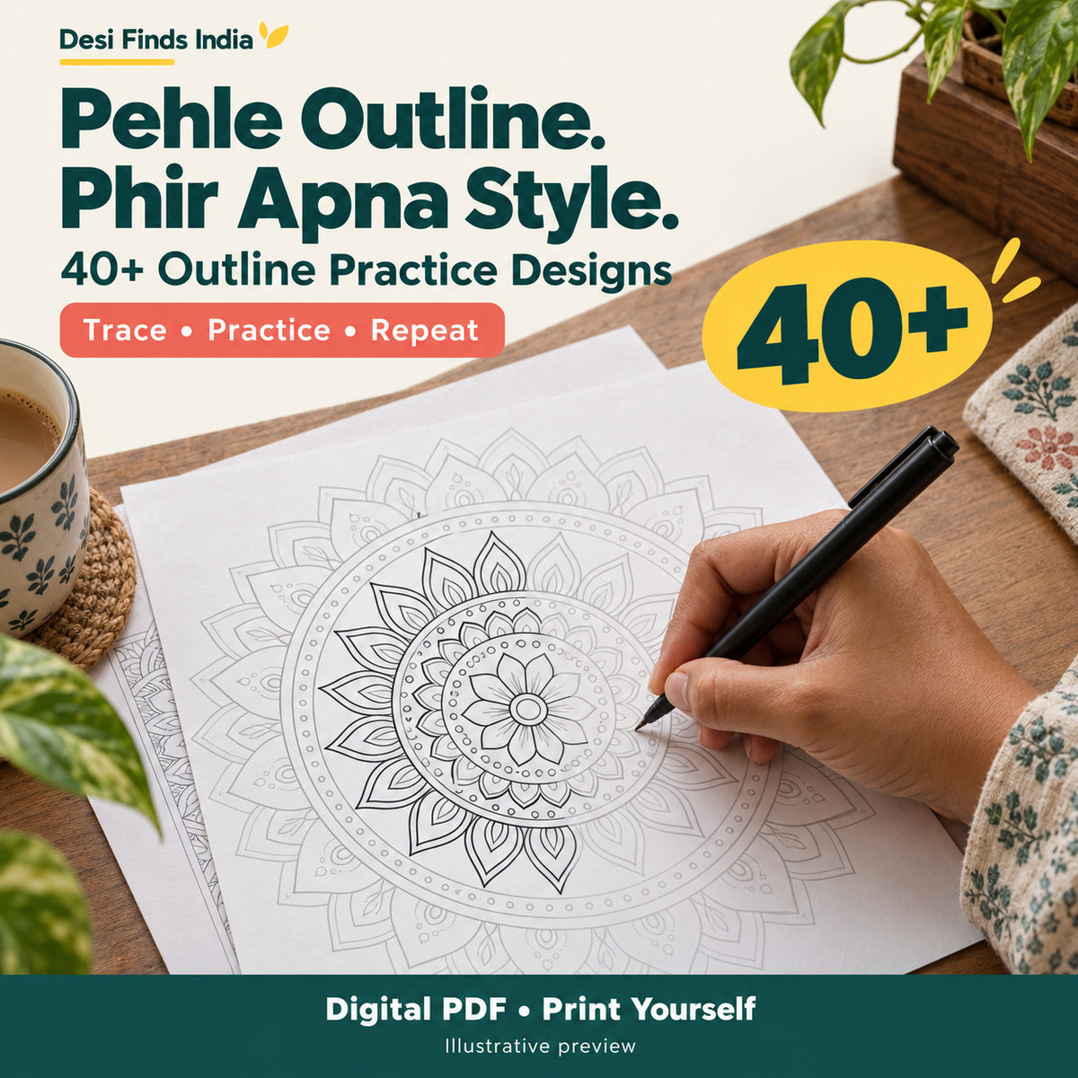 Mandala Practice & Color™ | 40+ Practice Designs + 500 A4 Coloring Pages | Printable PDF Bundle