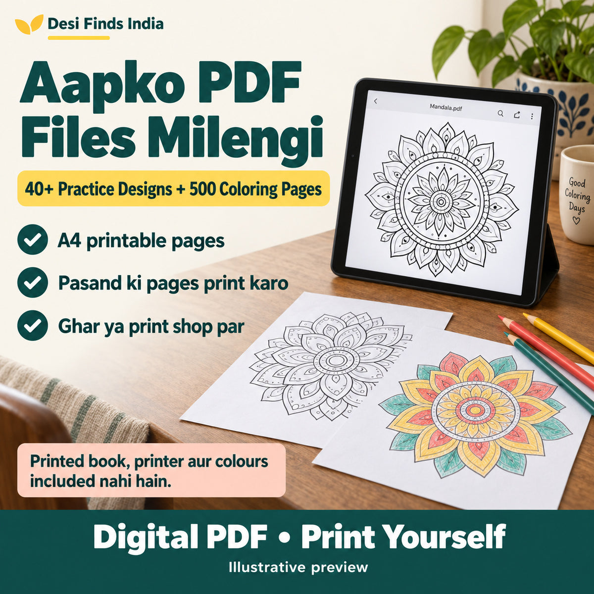 Mandala Practice & Color™ | 40+ Practice Designs + 500 A4 Coloring Pages | Printable PDF Bundle