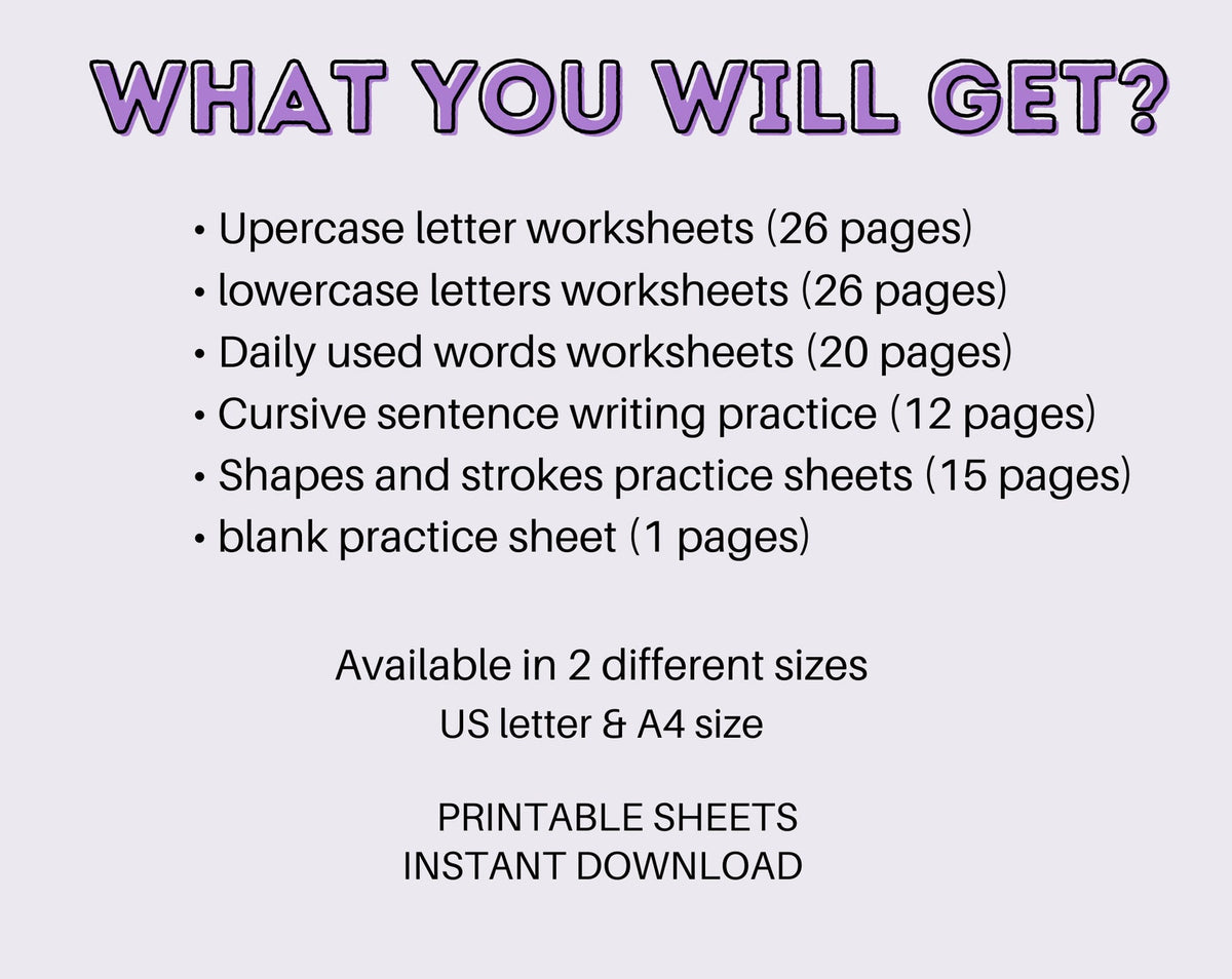 Cursive Handwriting Practice Worksheets for Kids