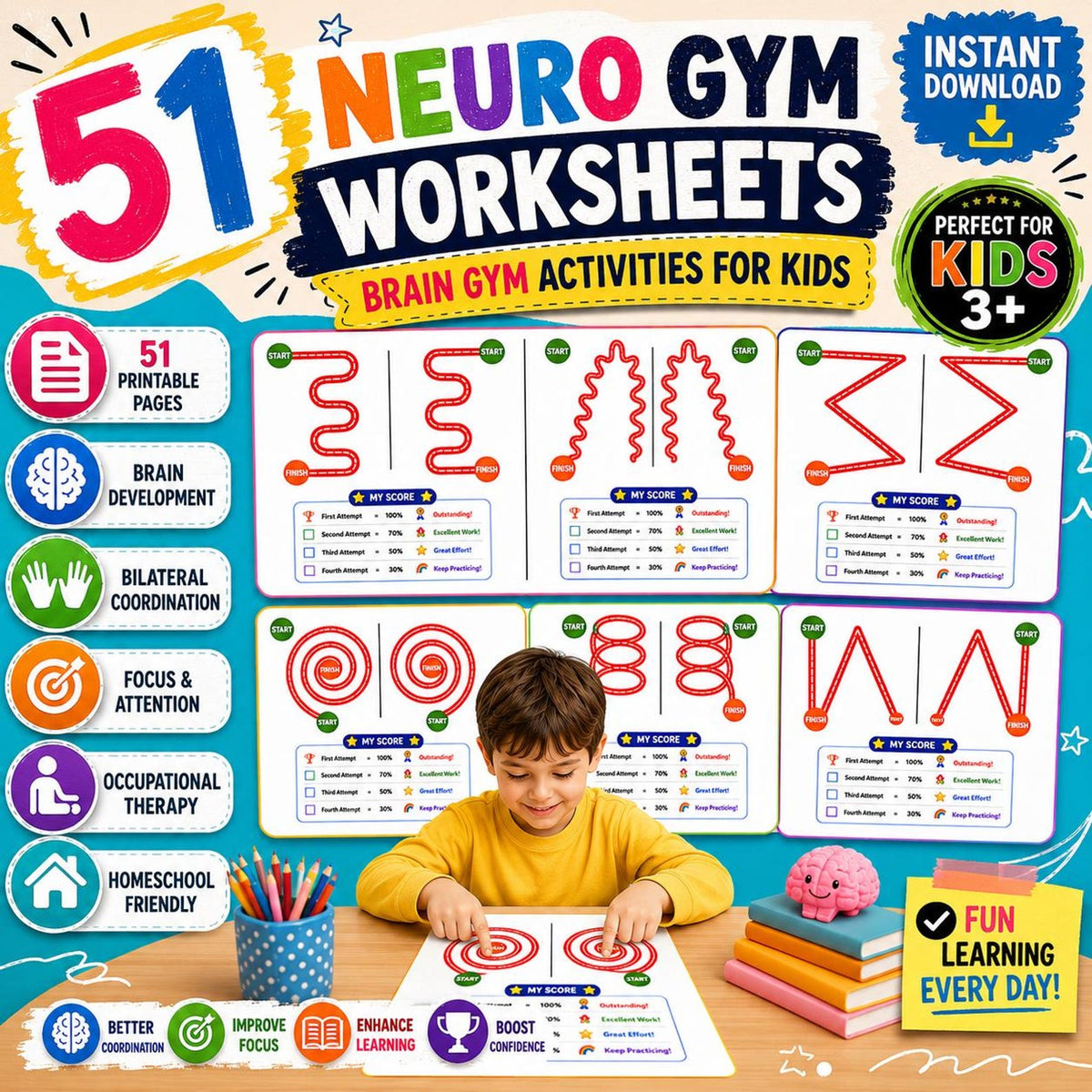 Kids Brain Games, Brain Gym for Kids, Brain Gym Workbook, Montessori, Special Education Teacher, Preschool Curriculum, Child Development - Etsy
