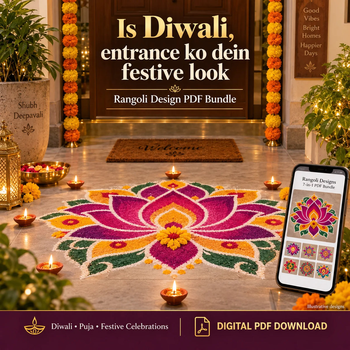Mega Diwali Rangoli Collection 2026 – 500+ Step-by-Step Rangoli Designs (Instant PDF Download)