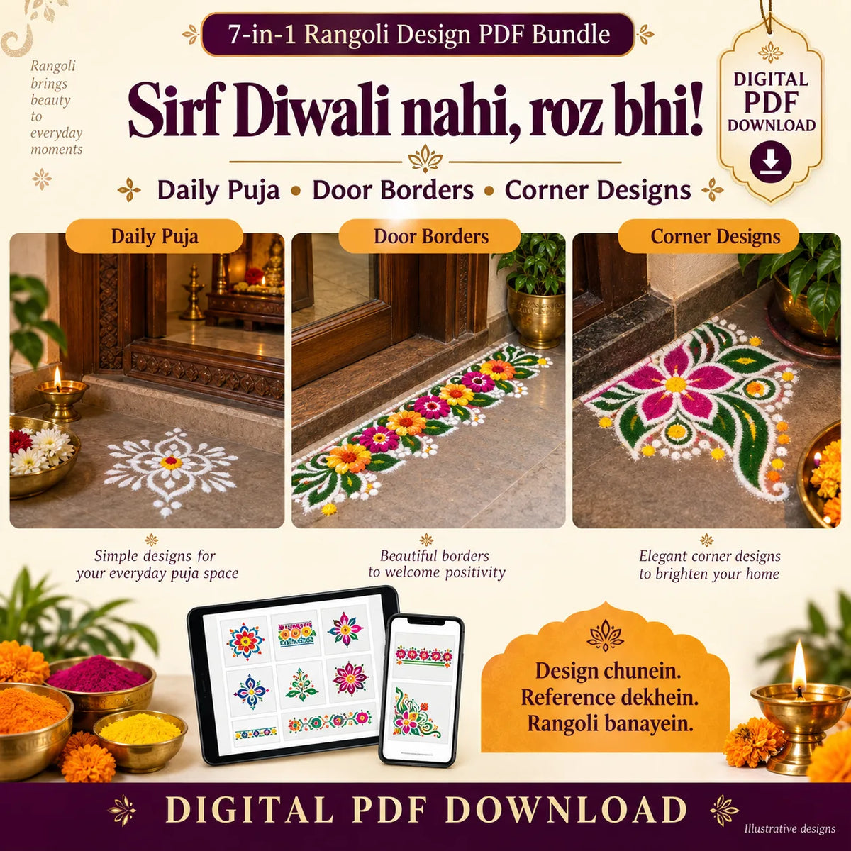 Mega Diwali Rangoli Collection 2026 – 500+ Step-by-Step Rangoli Designs (Instant PDF Download)