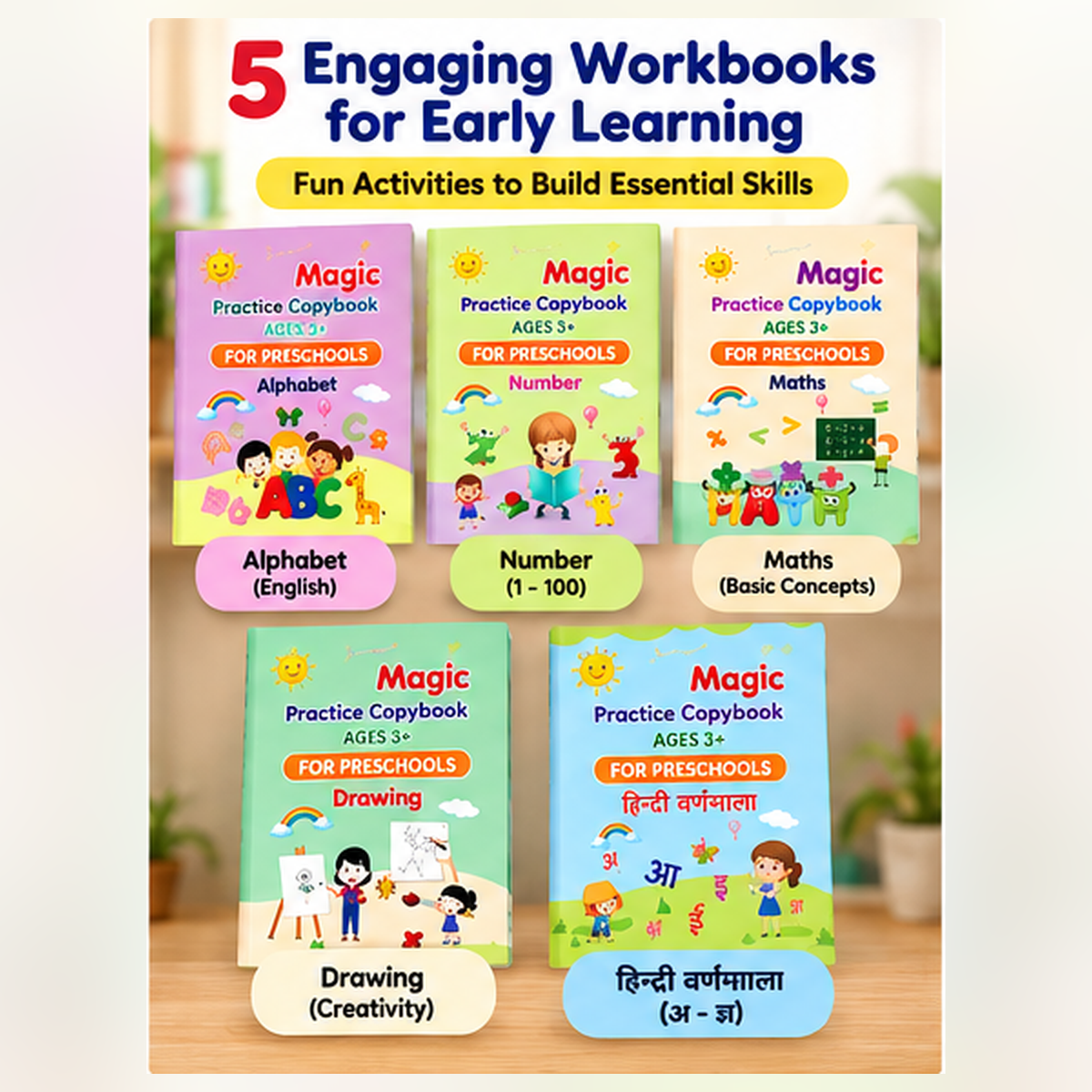 Auto Erase Magic Copy Books for Kids – Reusable Handwriting Practice Set with Magic Pen & Refills