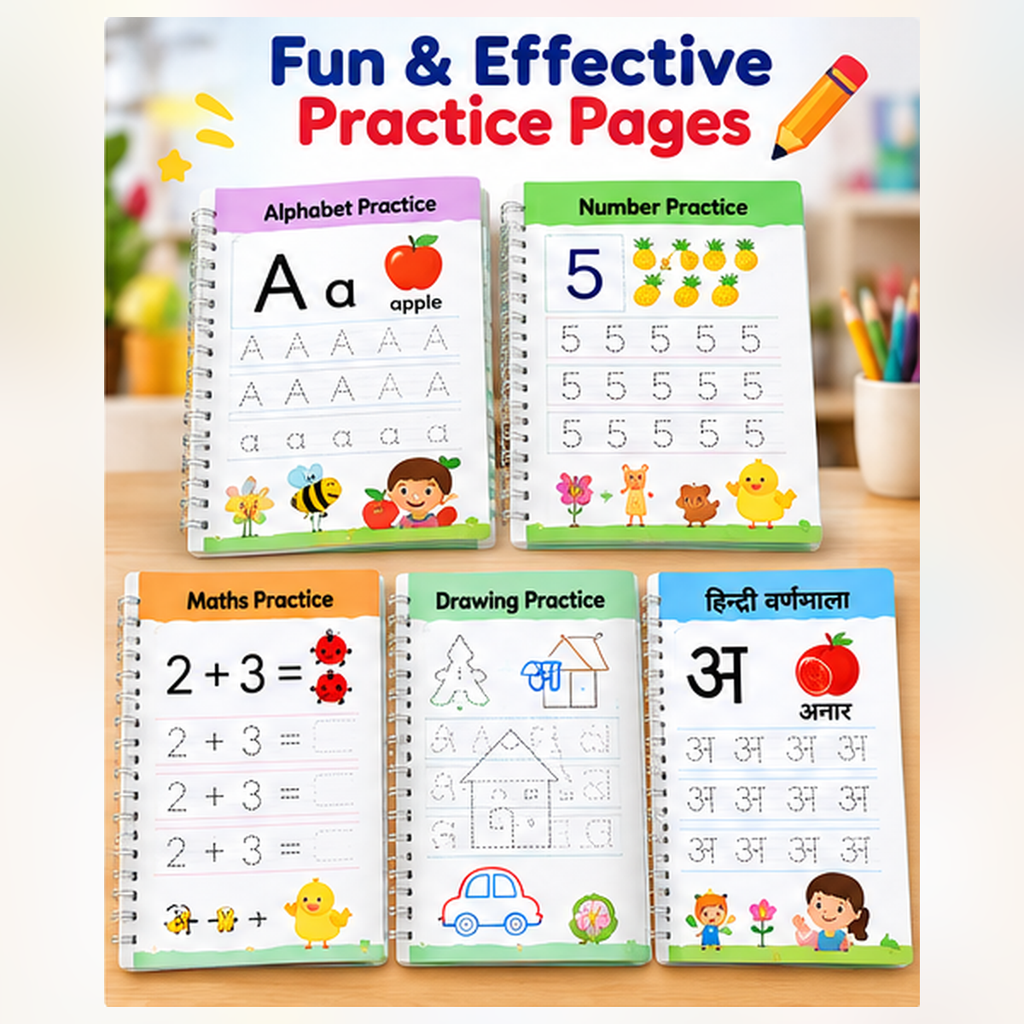Auto Erase Magic Copy Books for Kids – Reusable Handwriting Practice Set with Magic Pen & Refills