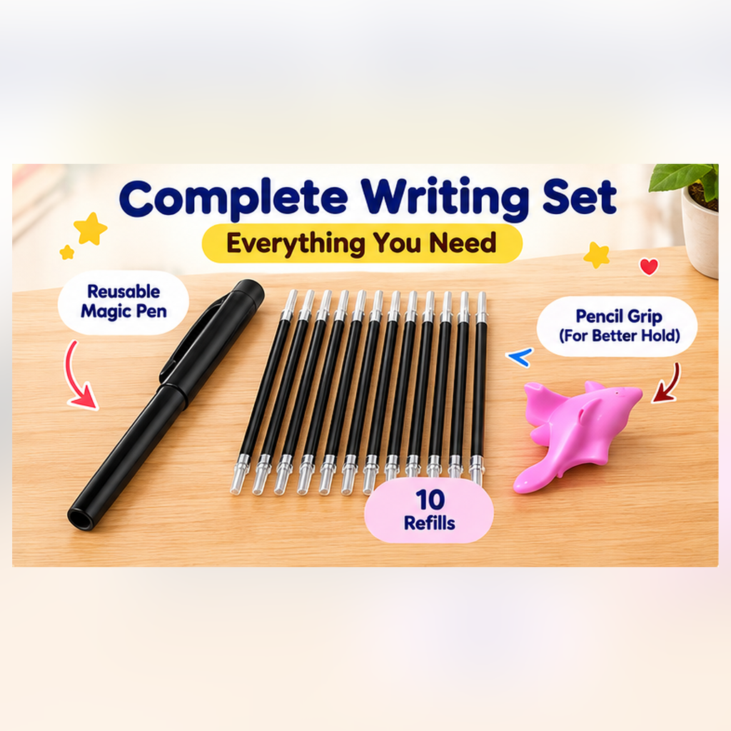 Auto Erase Magic Copy Books for Kids – Reusable Handwriting Practice Set with Magic Pen & Refills