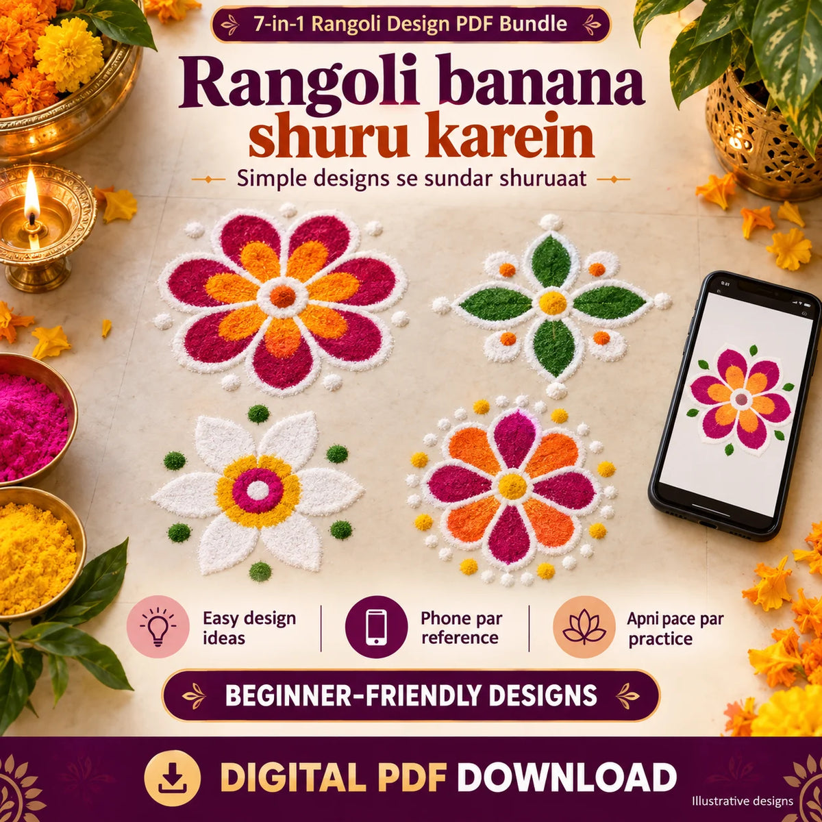 Mega Diwali Rangoli Collection 2026 – 500+ Step-by-Step Rangoli Designs (Instant PDF Download)