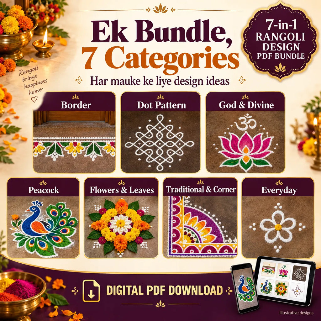 Mega Diwali Rangoli Collection 2026 – 500+ Step-by-Step Rangoli Designs (Instant PDF Download)